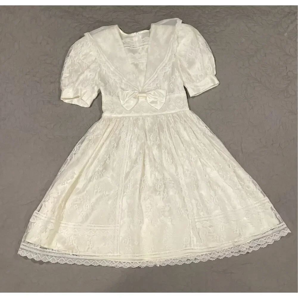 Gunne Sax Jessica McClintock Vintage Ivory Lace Flower Girl Dress Girls 4/5 90s